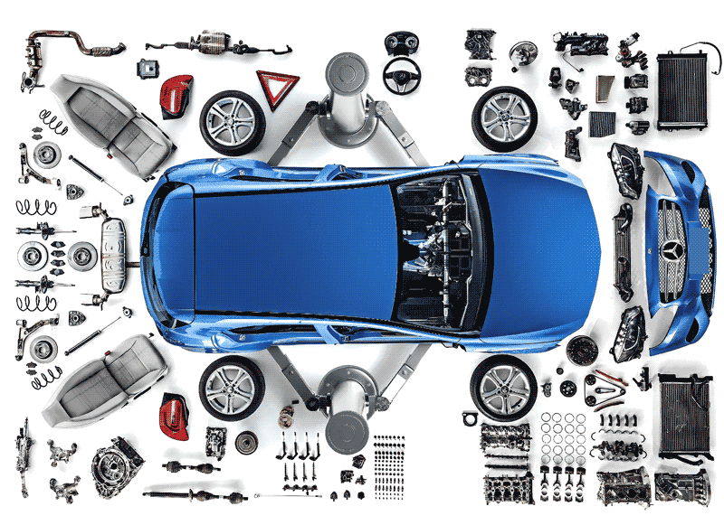 blue mercedes disassembled